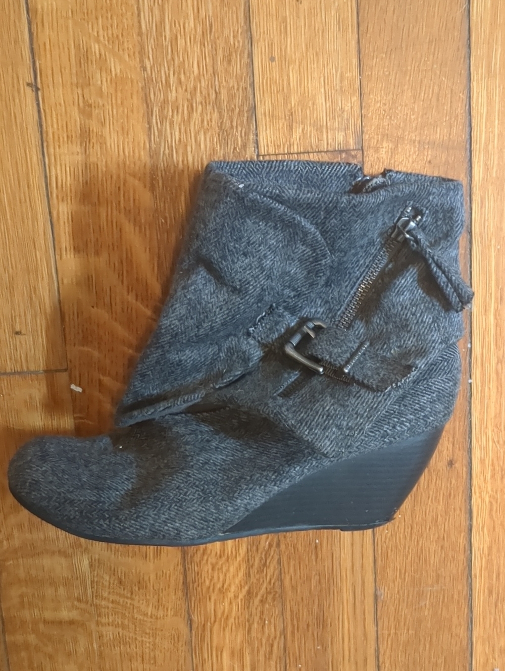 Herringbone Tweed Wedge Boots
